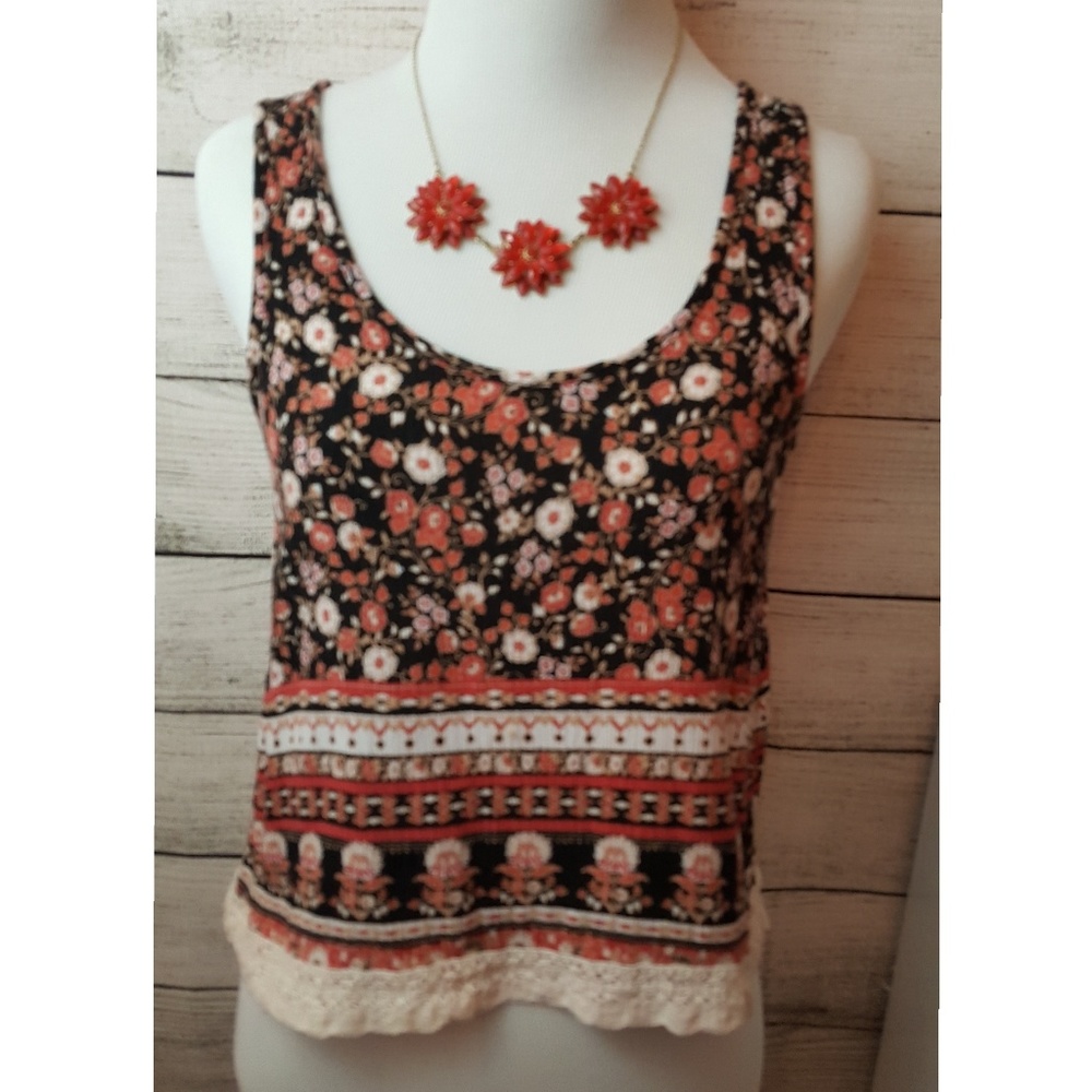 FOREVER 21 Small Black/Multicolor Floral Sleeveless Lace Tank--NWOT